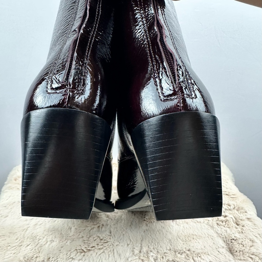 VINCE CAMUTO Women Ankle Bootie Square Toe Stacked Heel Boot Dark Red Wine - Picture 7 of 11
